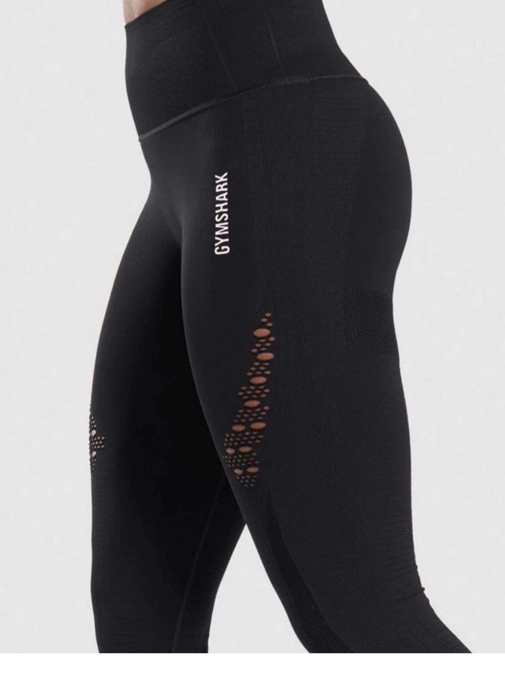 Gymshark Energy Black Seamless High-Waist Laser-Cut Leggings peek a boo L